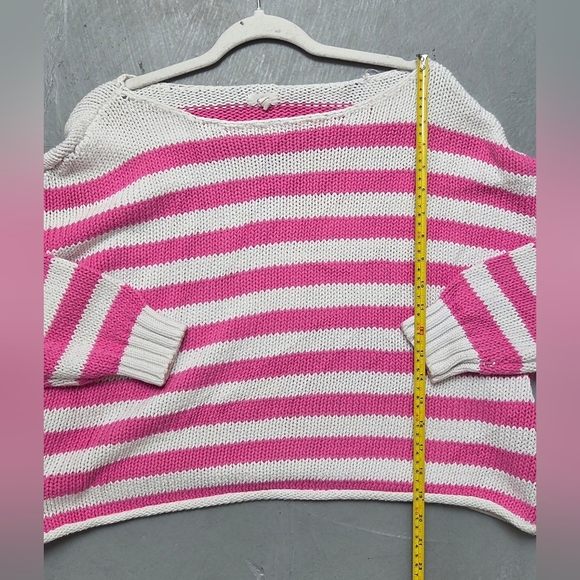 Aerie Off-the-Shoulder Boat Neckline Pink&White Stripe Cotton Blend XL Sweater - Picture 9 of 11